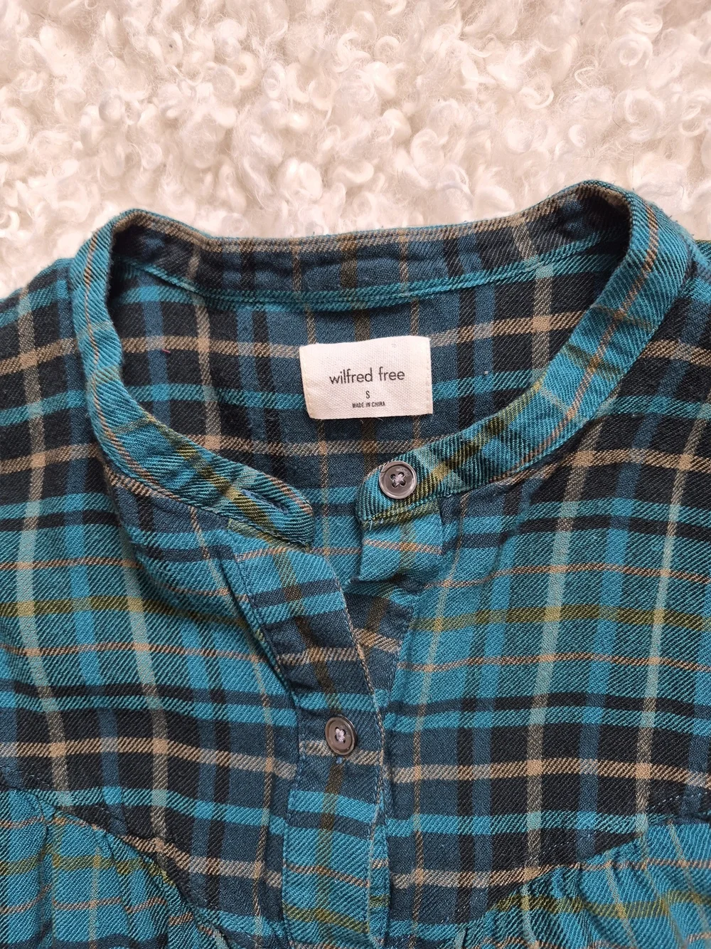 Wilfred Free Aritzia Teal Plaid Button Down Blouse Dark Academia Coquette Small - Picture 6 of 10